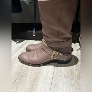 Chloe neutral buckled mid calf riding boots